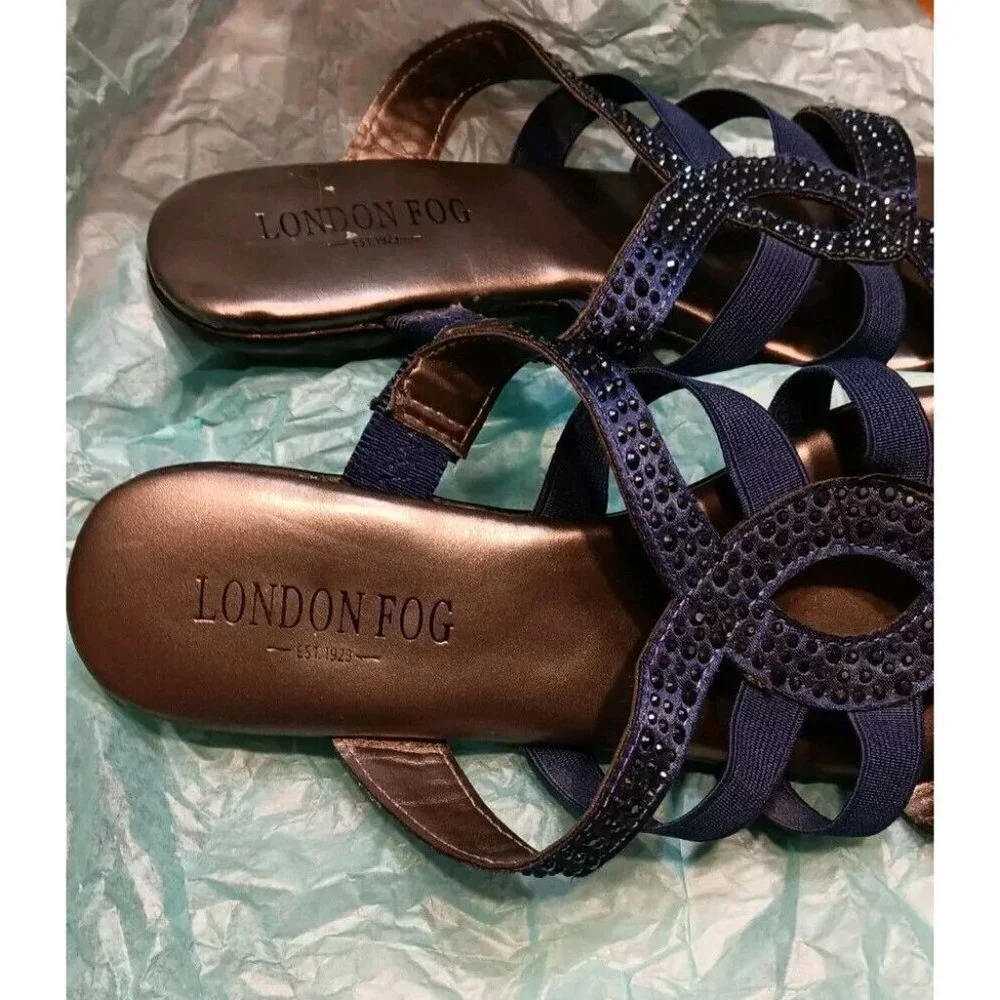 London‎ Fog Size 7M Women's Navy Blue Criss-cross Straps LFW-ELVIS 2 Sandals
